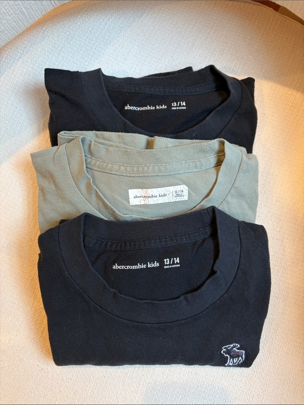 Abercrombie Kids Black & Olive Short Sleeve Crew Neck Tees (3-Pack)